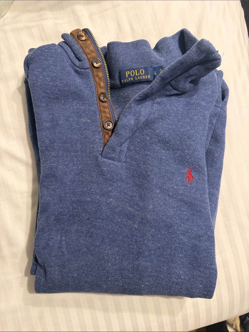 Polo by Ralph Lauren Blue Half-Zip Sweater with Red Polo Logo